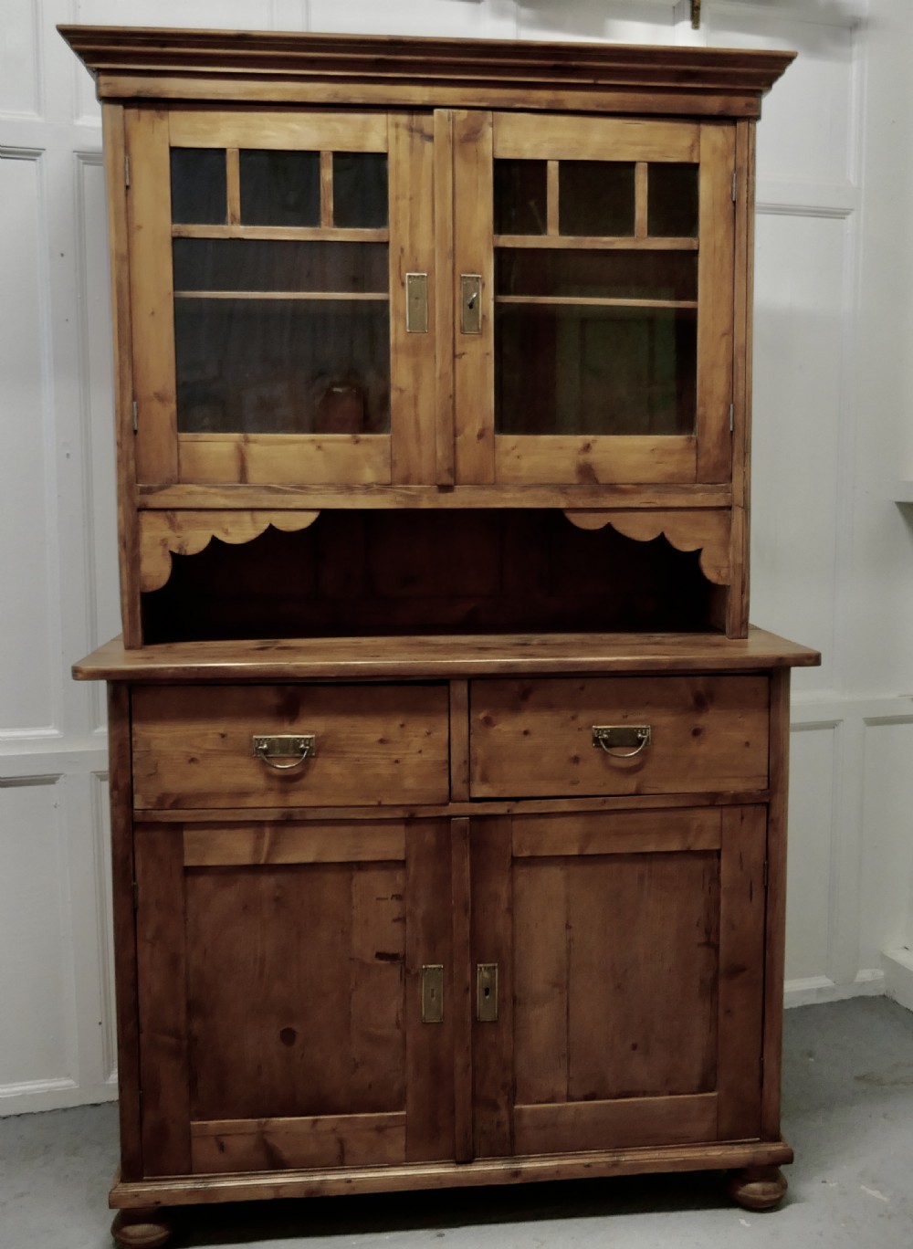 19th Century French Pine Farmhouse Kitchen Glazed Dresser 