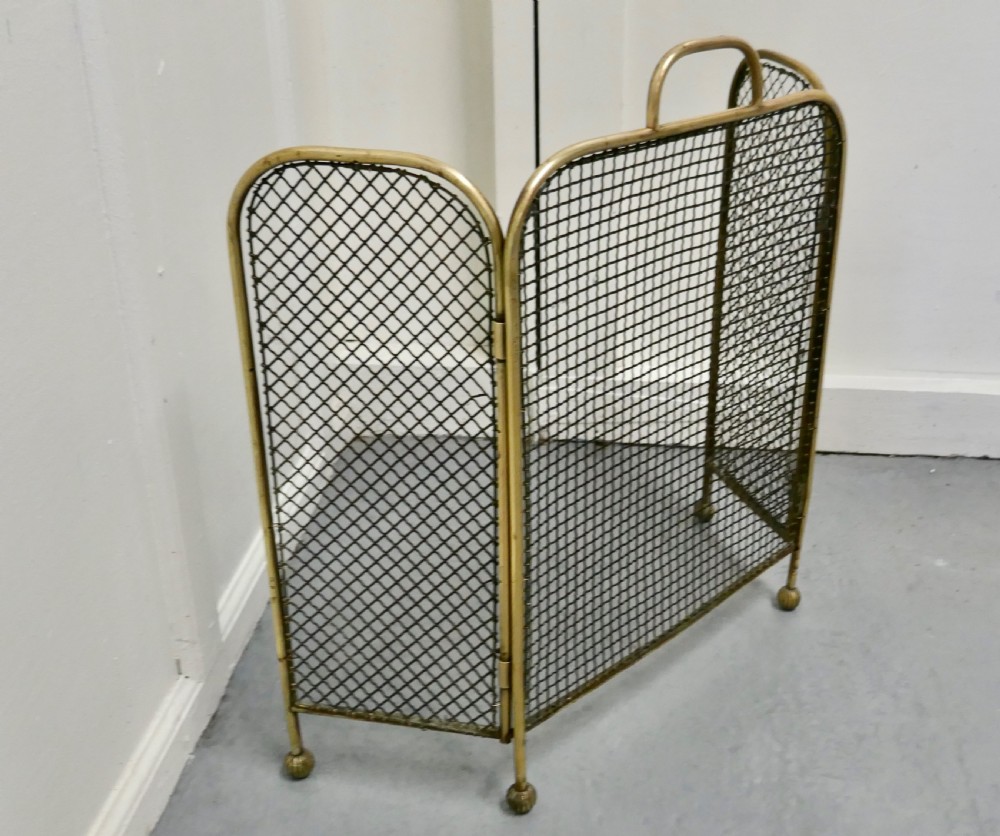 19th Century Folding Brass Fire Guard  View V