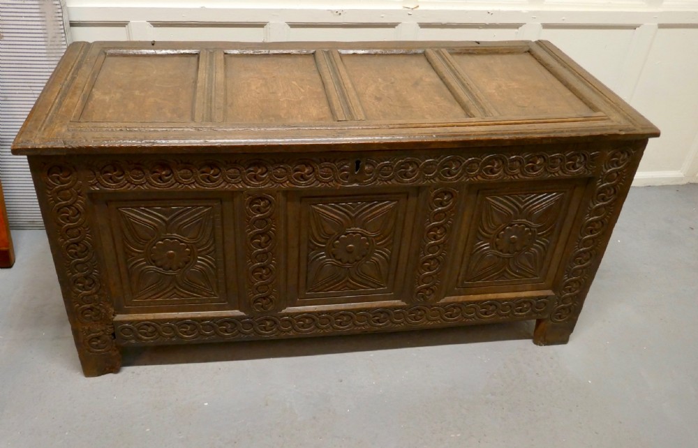 A Large 18th Century  Carved Oak Coffer View II