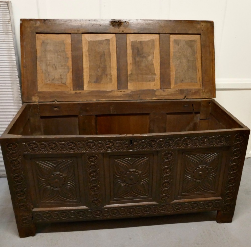 A Large 18th Century  Carved Oak Coffer View IV