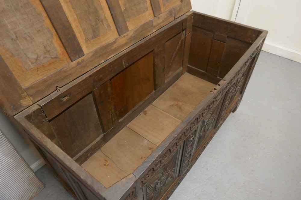 A Large 18th Century  Carved Oak Coffer View V