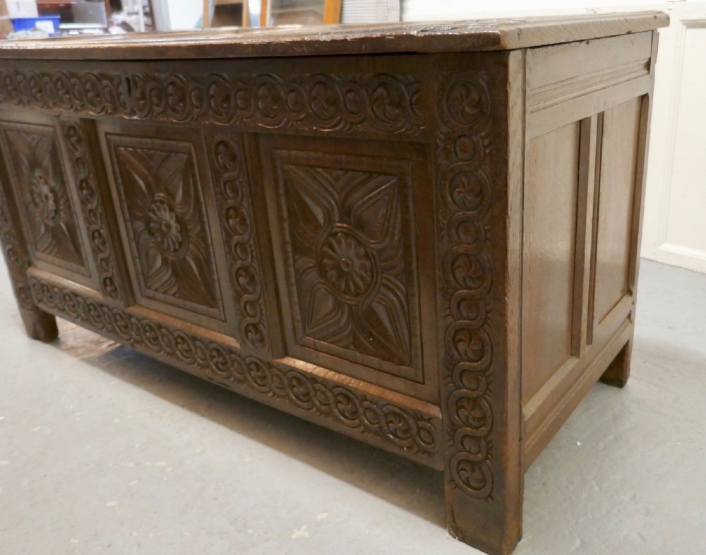 A Large 18th Century  Carved Oak Coffer View VI