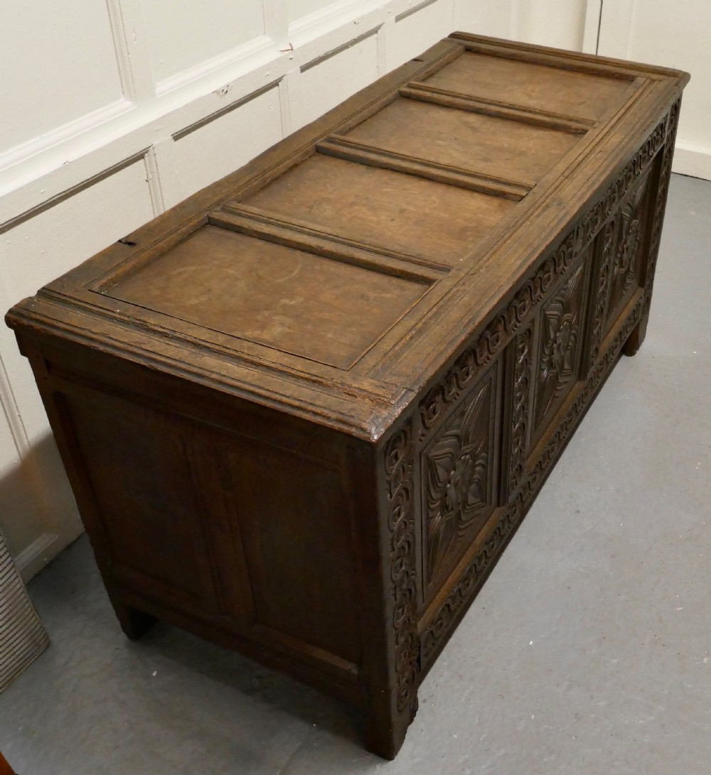 A Large 18th Century  Carved Oak Coffer View VII