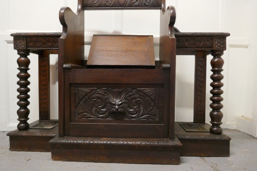 Carved Oak Green Man Hall Settle, with Stick  Stands View VI