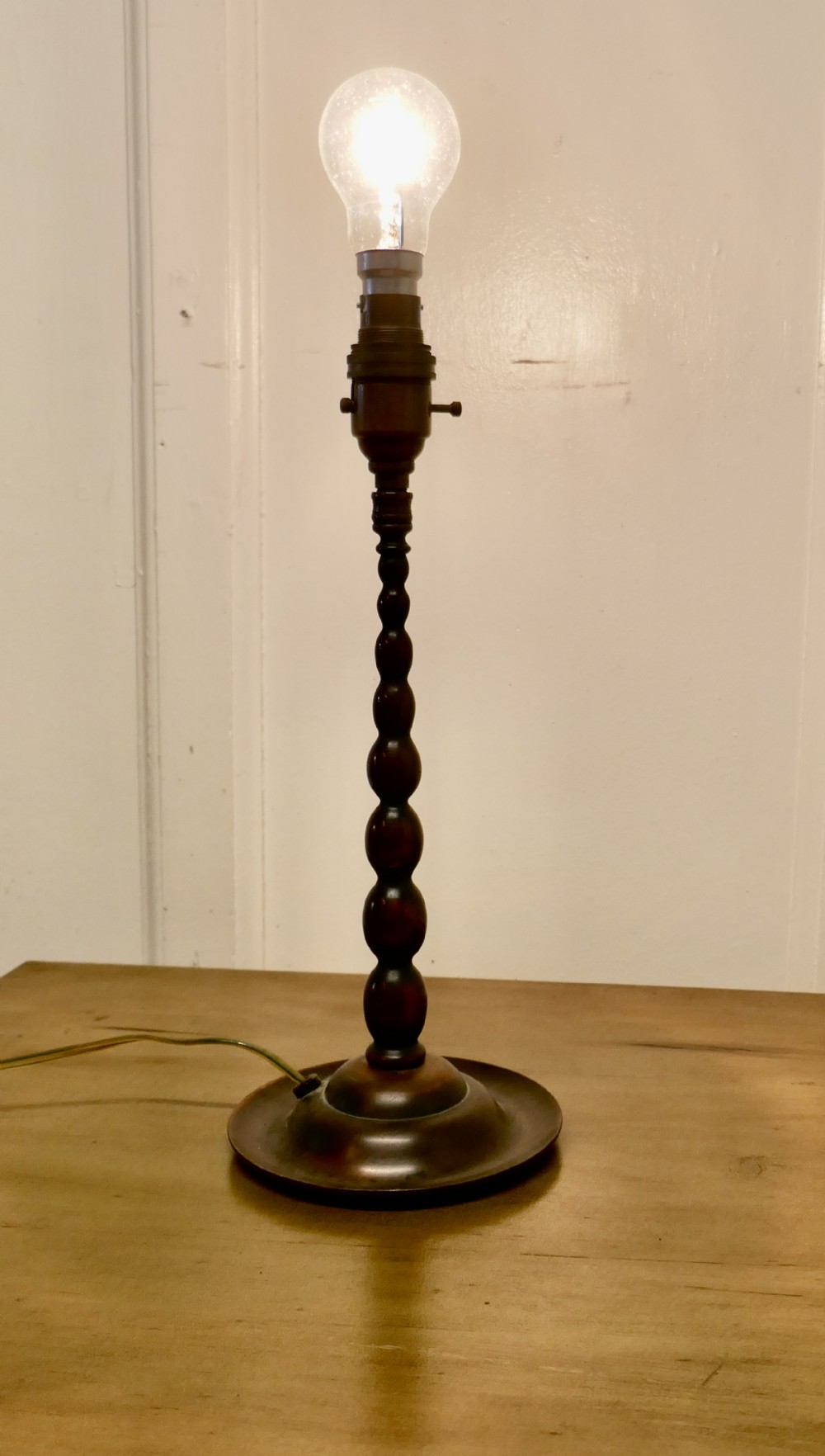 Arts and Crafts Bobbin Twist Column Copper Table Lamp 