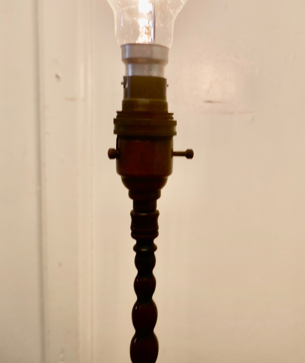 Arts and Crafts Bobbin Twist Column Copper Table Lamp  View III