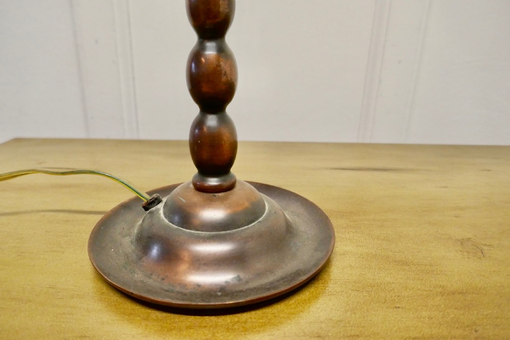 Arts and Crafts Bobbin Twist Column Copper Table Lamp  View V