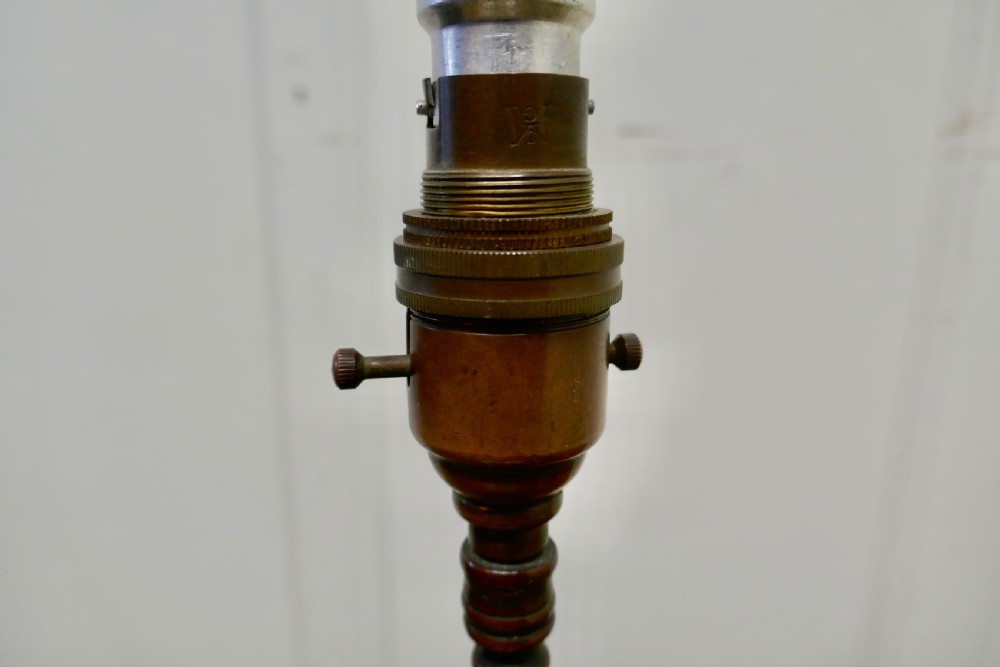 Arts and Crafts Bobbin Twist Column Copper Table Lamp  View VI