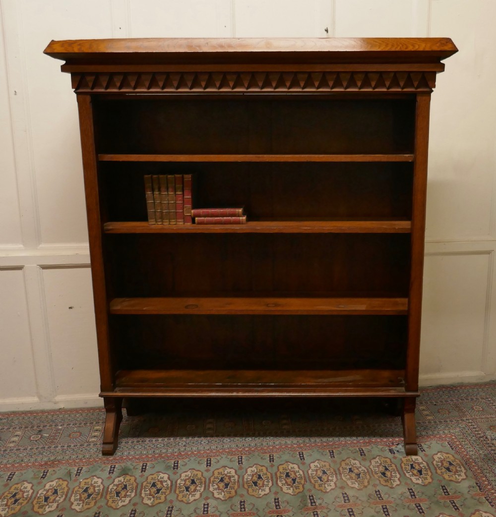Arts and Crafts Large Golden Oak Open Bookcase View II