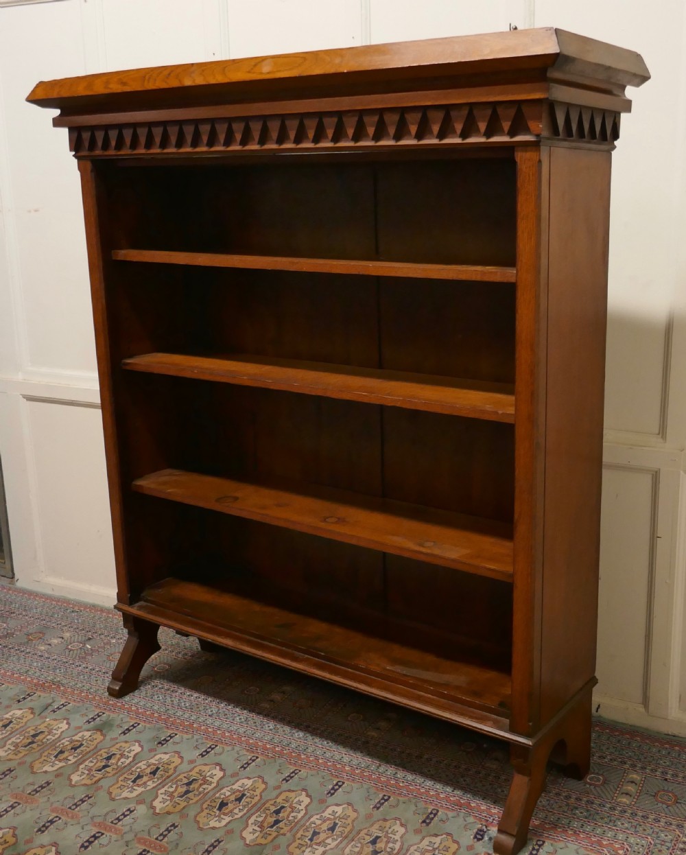 Arts and Crafts Large Golden Oak Open Bookcase View III