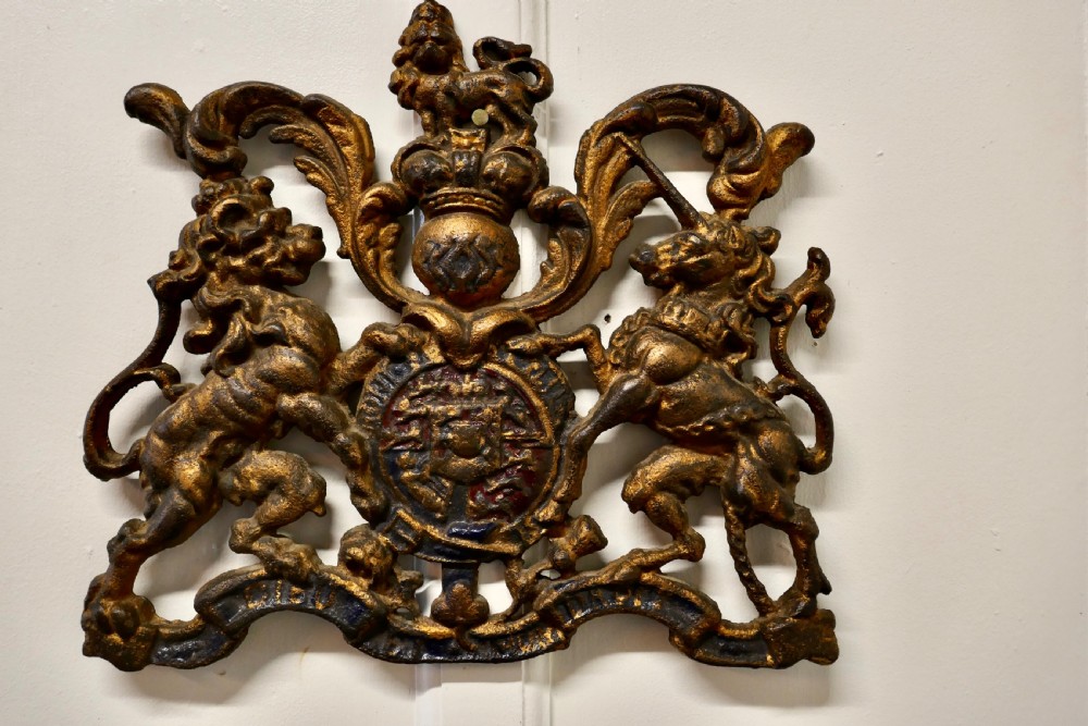 Wall Hanging Victorian Cast Iron Royal Coat of Arms Shield Plaque  View IV