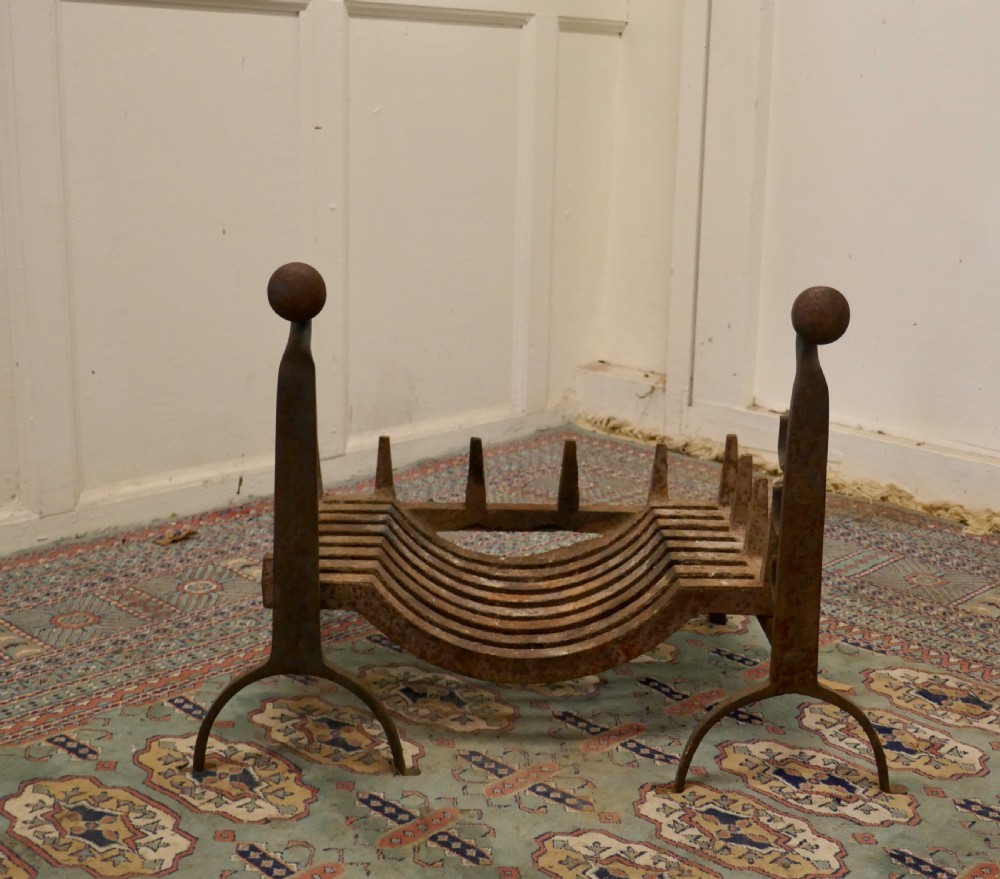 19th Century Inglenook Fire Grate on Andirons View II