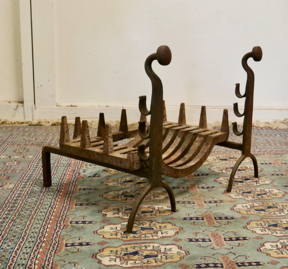 19th Century Inglenook Fire Grate on Andirons View V