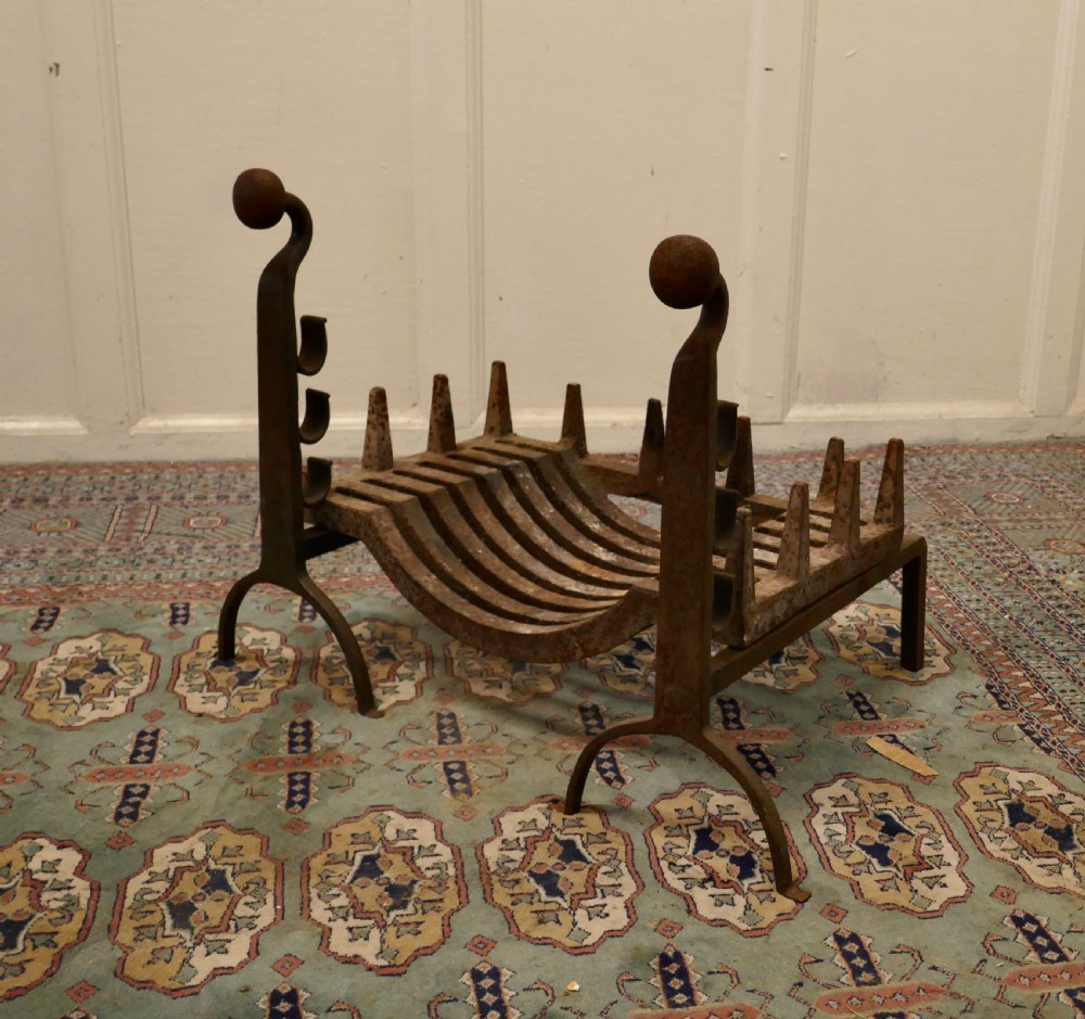 19th Century Inglenook Fire Grate on Andirons View VI