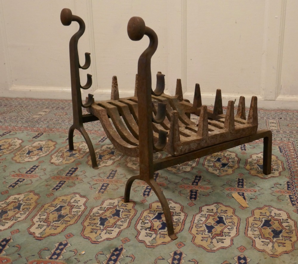 19th Century Inglenook Fire Grate on Andirons View VII