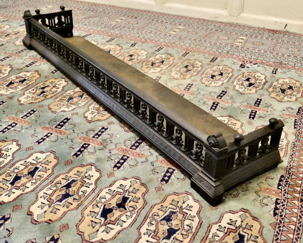 Victorian Arts and Crafts Cast Iron Fender Decorated with Flowers