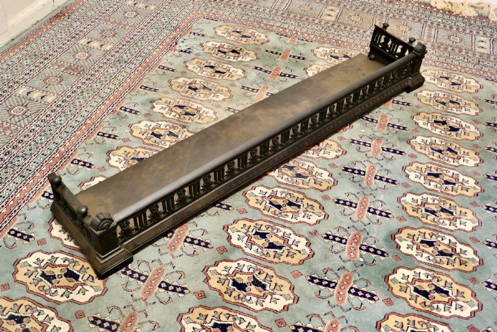 Victorian Arts and Crafts Cast Iron Fender Decorated with Flowers View III