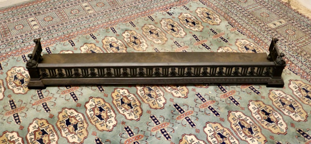 Victorian Arts and Crafts Cast Iron Fender Decorated with Flowers View V