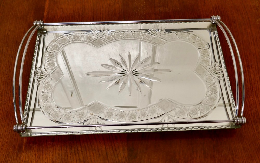 Art Deco Silver Plated Cut Glass Mirror Tray  View II