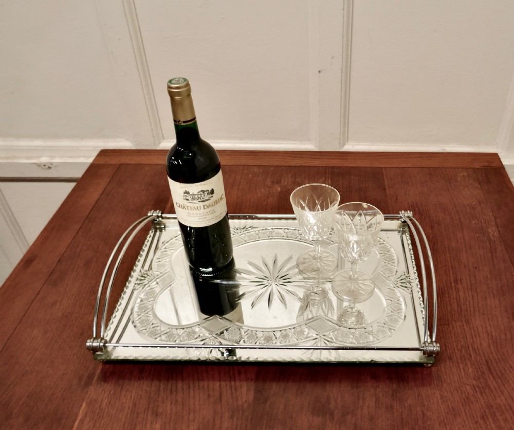 Art Deco Silver Plated Cut Glass Mirror Tray  View VIII