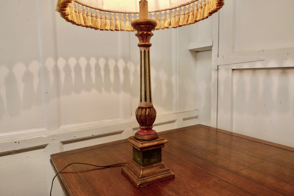 1920s Corinthian Column Painted Lamp, Vellum Shade View II