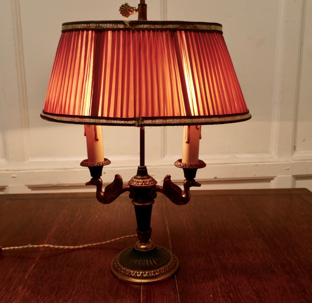 French Empire Style Brass Desk Lamp with Rose Pink Shade View II