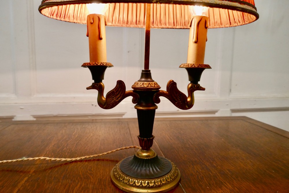 French Empire Style Brass Desk Lamp with Rose Pink Shade View III