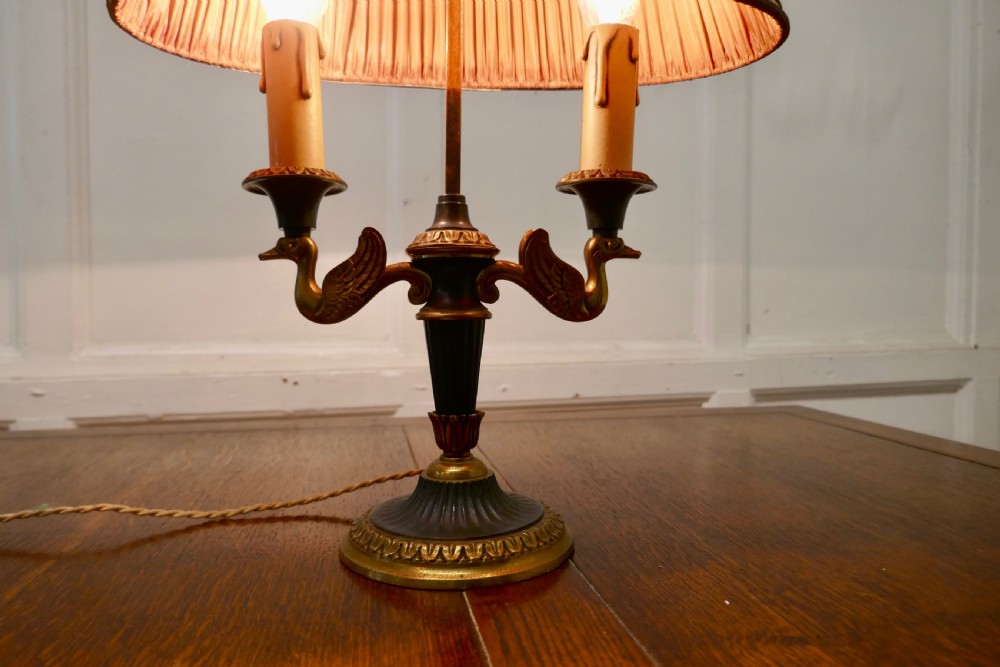 French Empire Style Brass Desk Lamp with Rose Pink Shade View IV