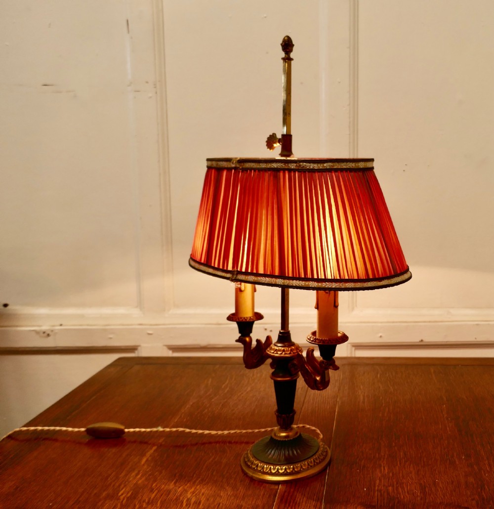 French Empire Style Brass Desk Lamp with Rose Pink Shade View VI