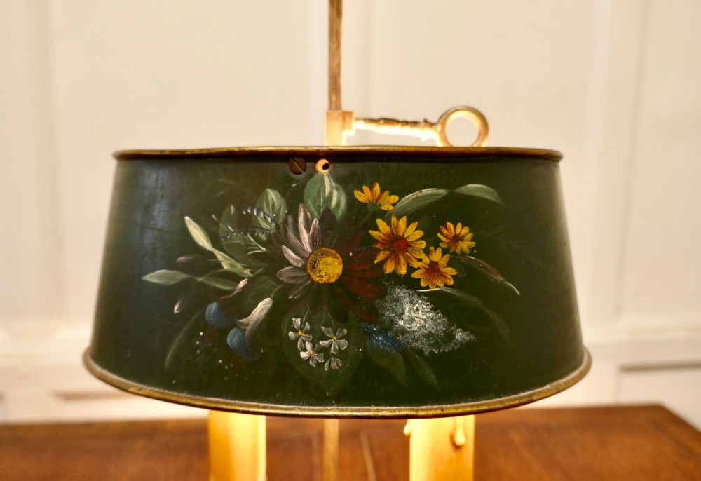 French Painted Toleware and Brass Twin Table Lamp View IV