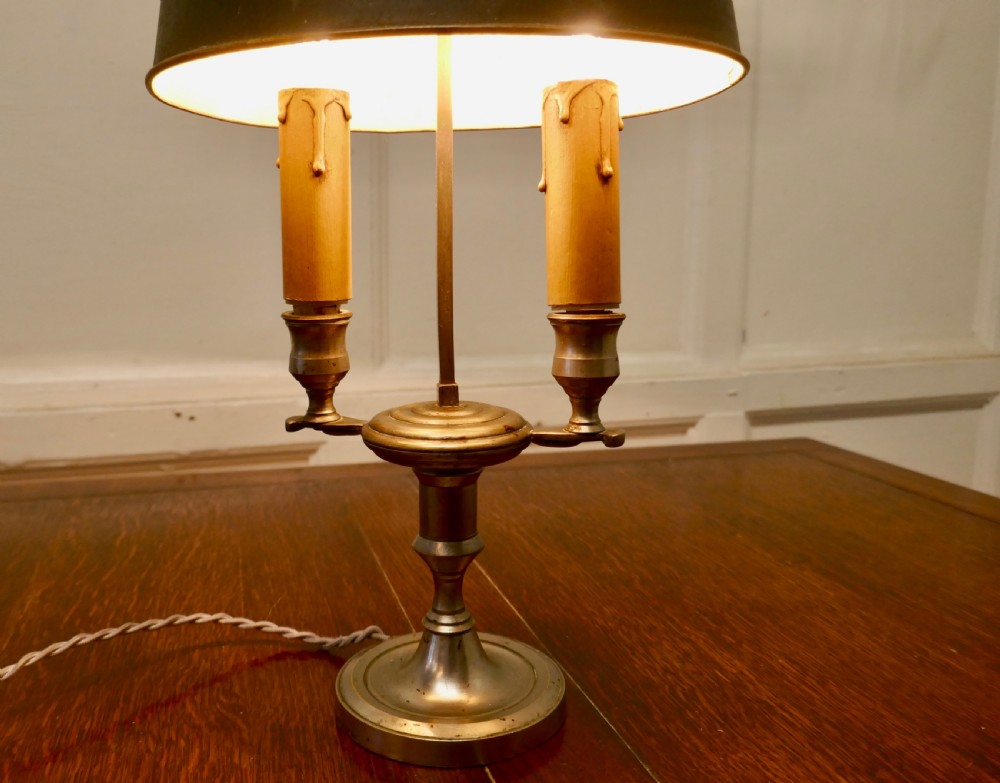 French Painted Toleware and Brass Twin Table Lamp View V