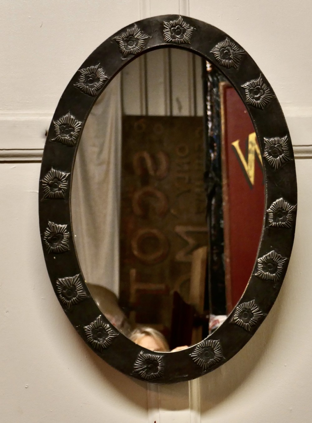 Rare Art Nouveau Oval Pewter Wall Mirror by Daum View II