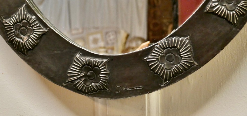 Rare Art Nouveau Oval Pewter Wall Mirror by Daum View V