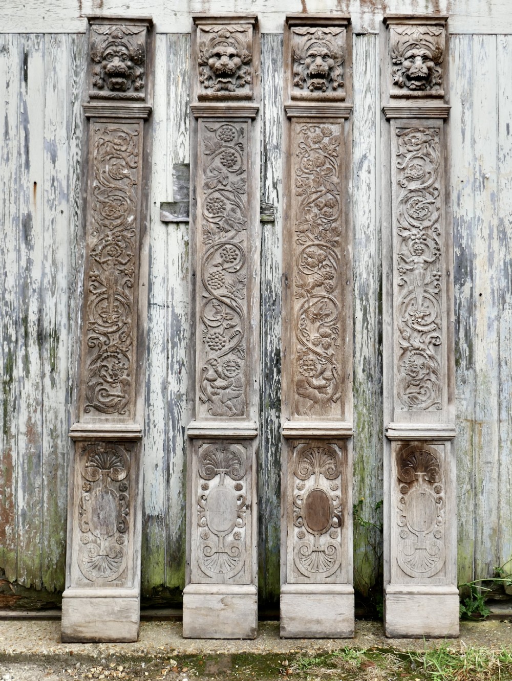 Set of 4, 8ft Tall 18th Century Carved Oak Wall Panels