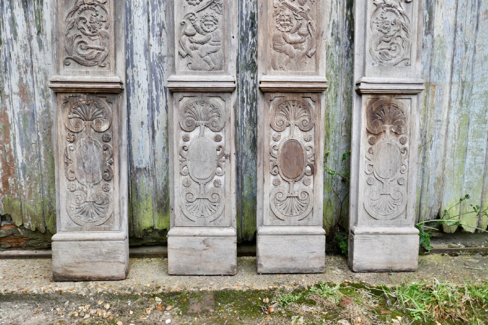 Set of 4, 8ft Tall 18th Century Carved Oak Wall Panels View VIII