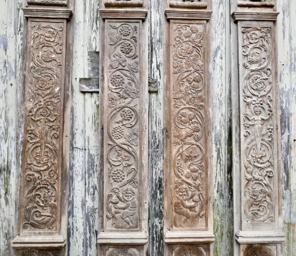 Set of 4, 8ft Tall 18th Century Carved Oak Wall Panels View IX