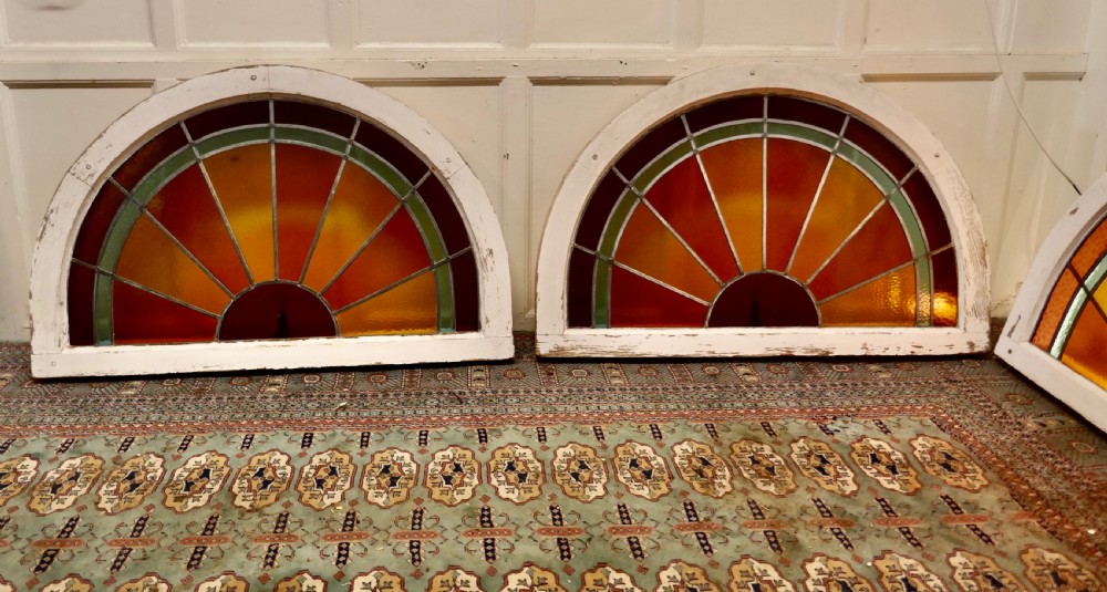 A Set of 4 Large Art Deco Arched Sunburst Stained Glass Windows View III