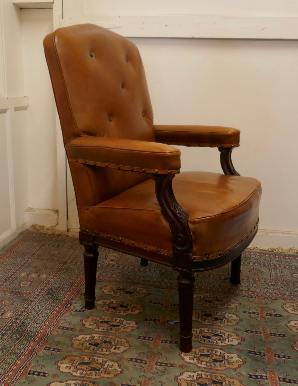 A Pair of French Arts and Crafts Salon or Library Leather  Chairs  View VI