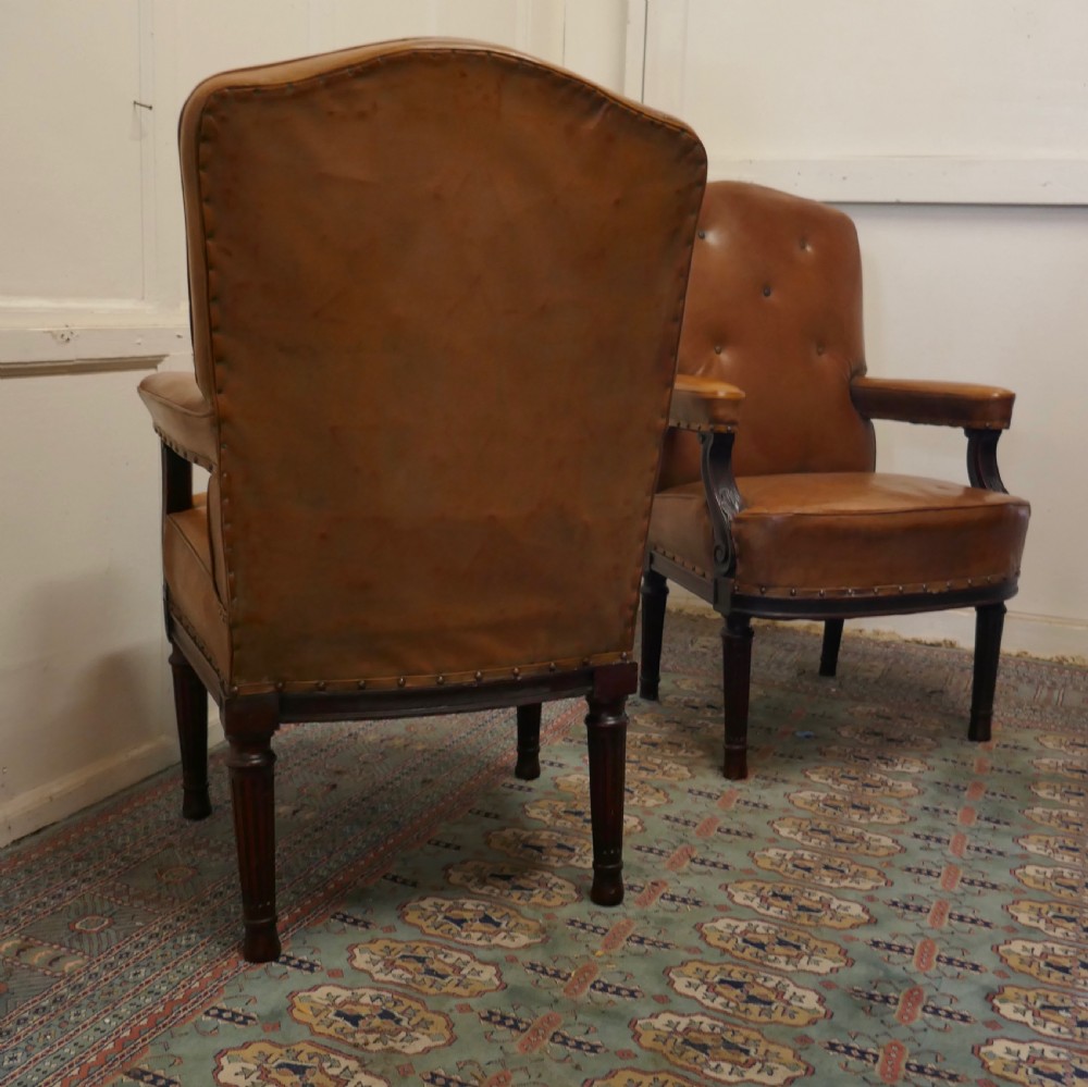 A Pair of French Arts and Crafts Salon or Library Leather  Chairs  View VIII