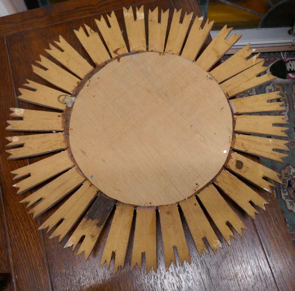 French Carved Wood Art Deco Odeon Style Sunburst Mirror View VII