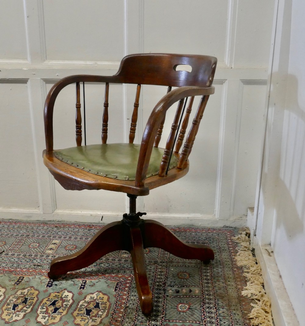 Edwardian Oak Office Desk Chair, Smokers Bow View II