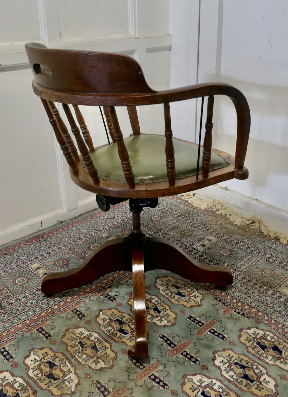Edwardian Oak Office Desk Chair, Smokers Bow View V