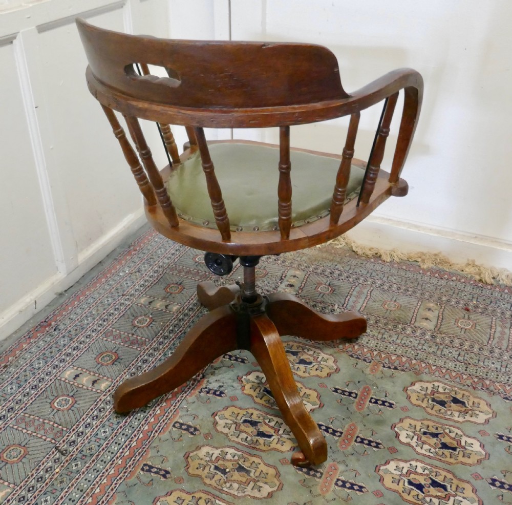 Edwardian Oak Office Desk Chair, Smokers Bow View VI