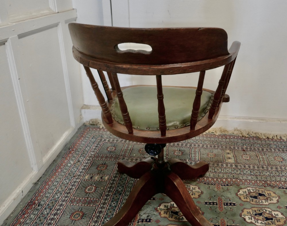 Edwardian Oak Office Desk Chair, Smokers Bow View VII