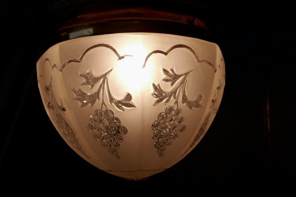 French Opalescent Glass and Brass Hanging Pendant Light View IV