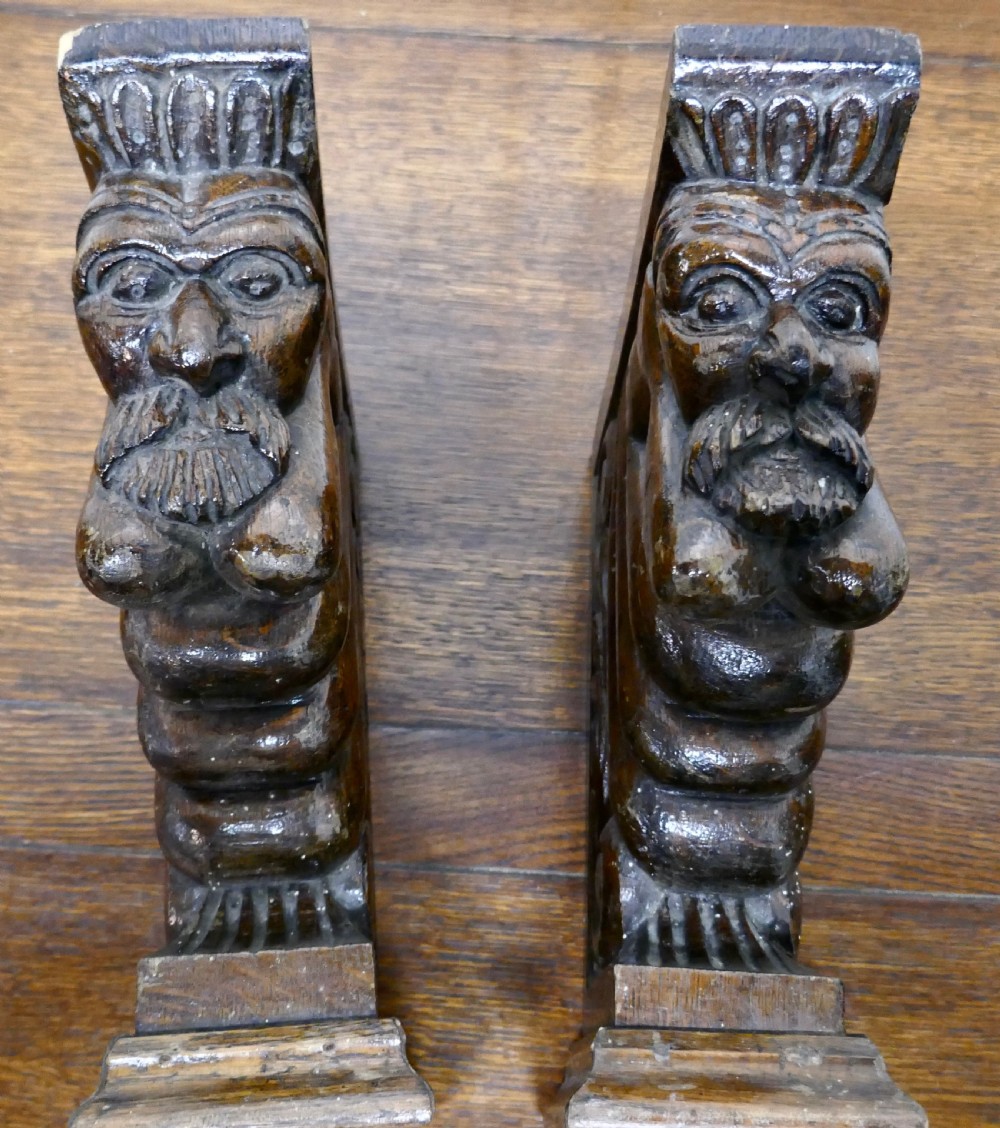 A Pair of Carved Oak Wall Brackets Caryatid Guardians View IV