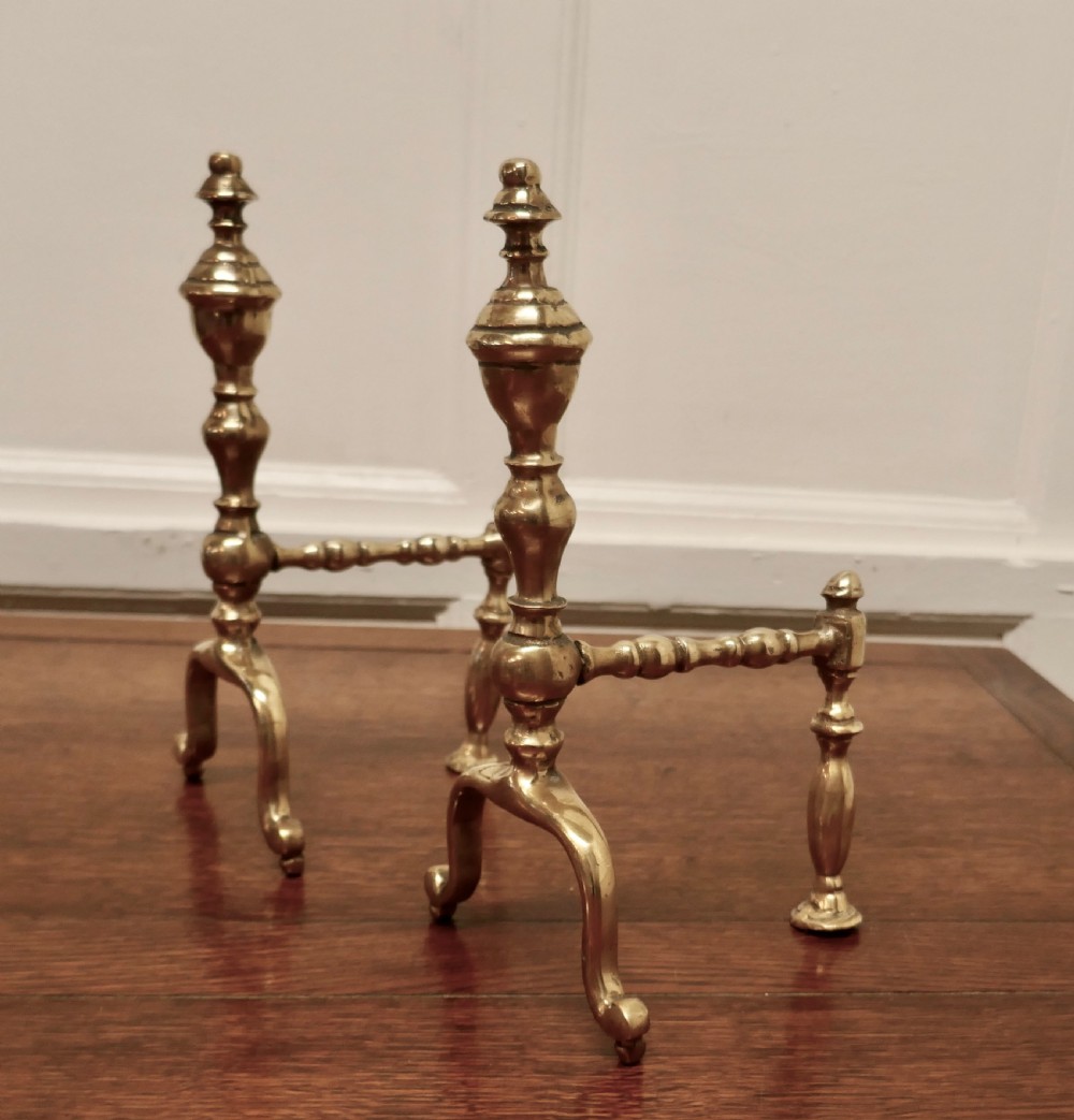 An Elegant Pair of Victorian Brass Andirons or Fire Dogs View III