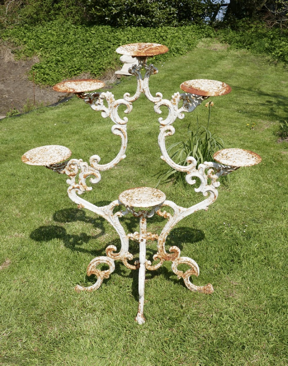 Weathered Cast Iron 6 Branch Plant Stand.