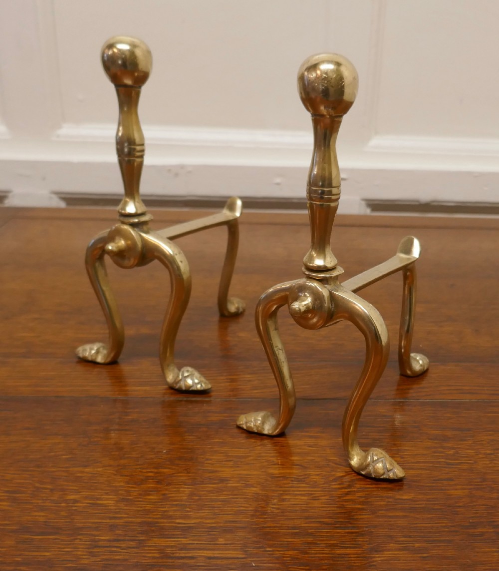 A Sturdy Pair of Victorian Brass Andirons or Fire Dogs
