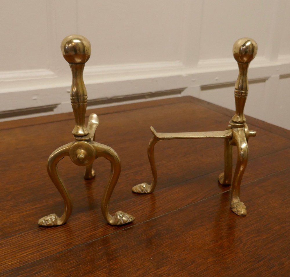 A Sturdy Pair of Victorian Brass Andirons or Fire Dogs View II